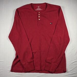 Tommy Hilfiger Mens XL Red Waffle Knit Henley Long Sleeve Shirt